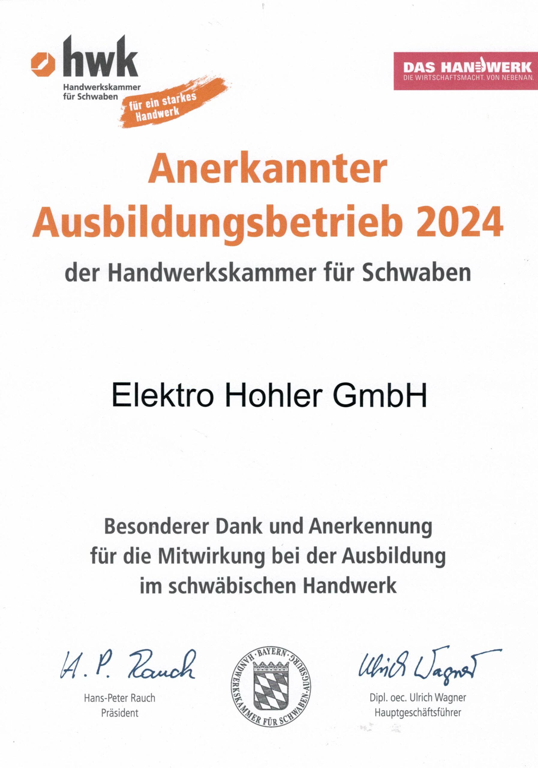Zertifikat hwk 2021